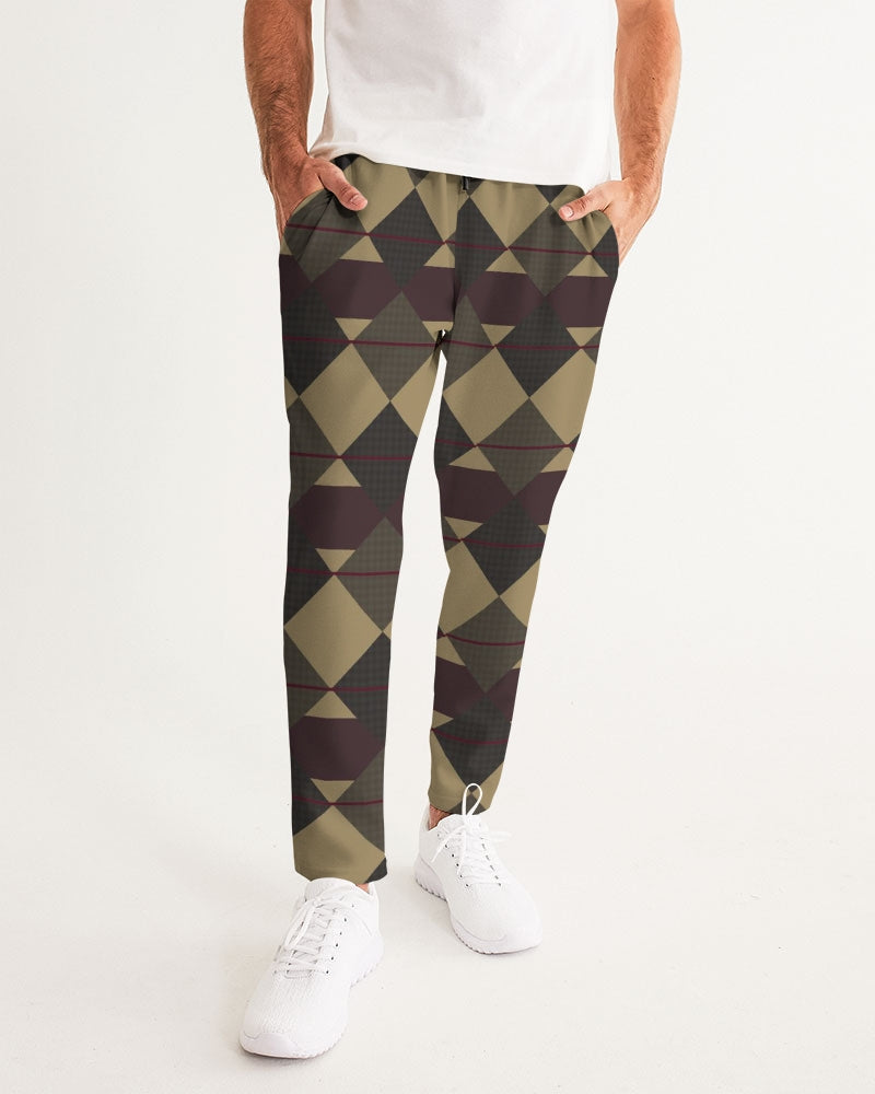 Checkered Brown Plaid Argyle Men's All-Over Print Joggers