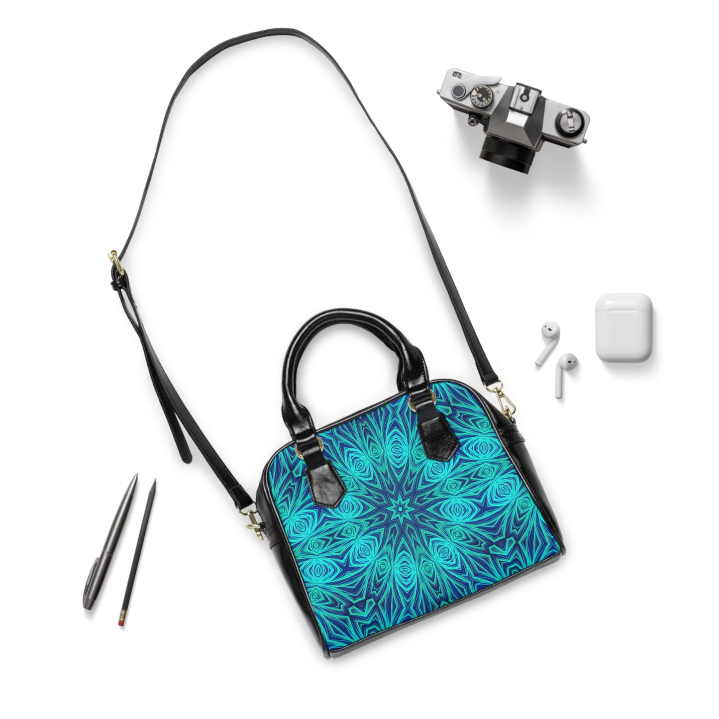 Blue Ice Kaleidoscope Shoulder Handbag