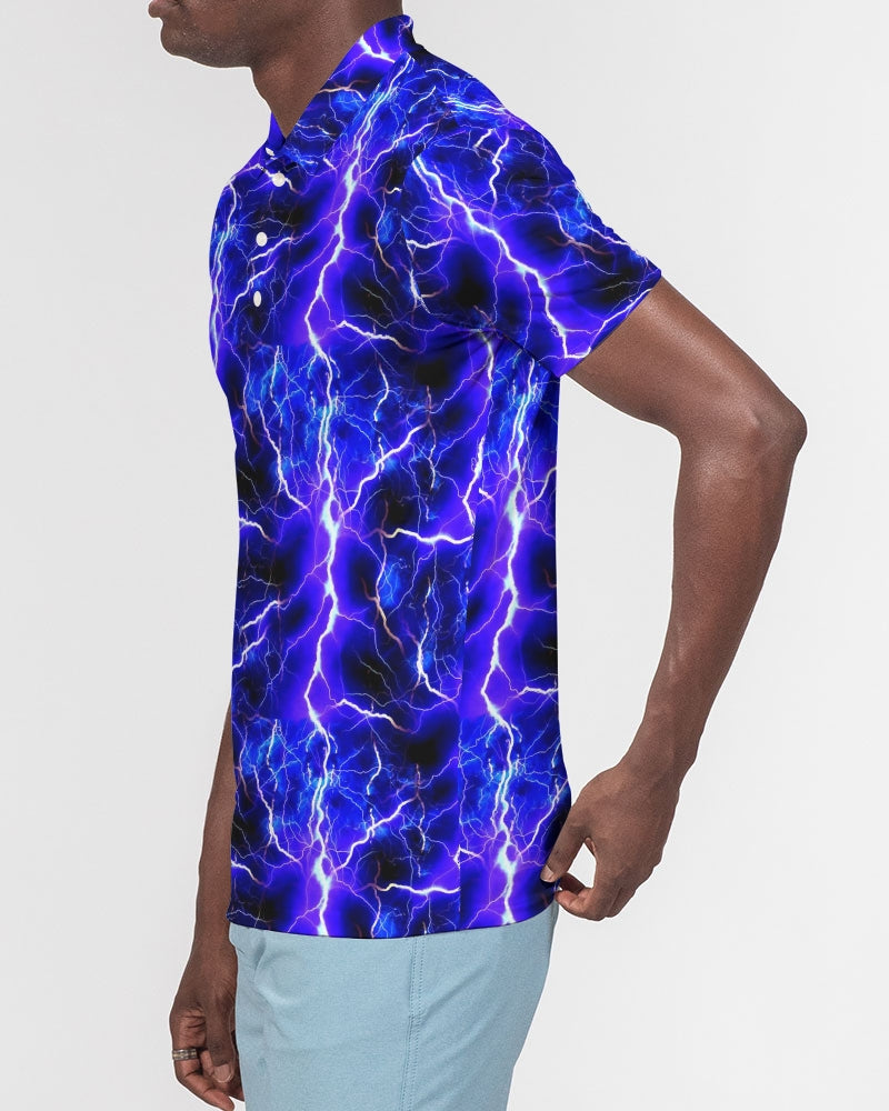 Blue Lightning Men's All-Over Print Slim Fit Short Sleeve Polo