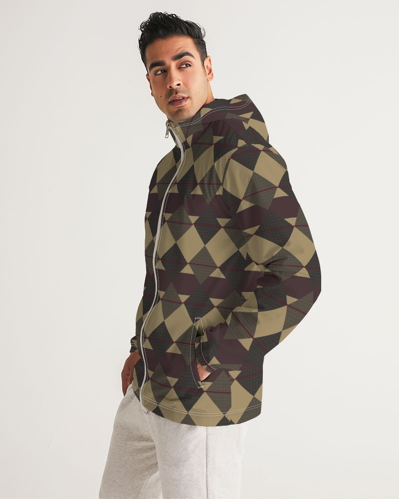 Checkered Brown Plaid Argyle Men's All-Over Print Windbreaker