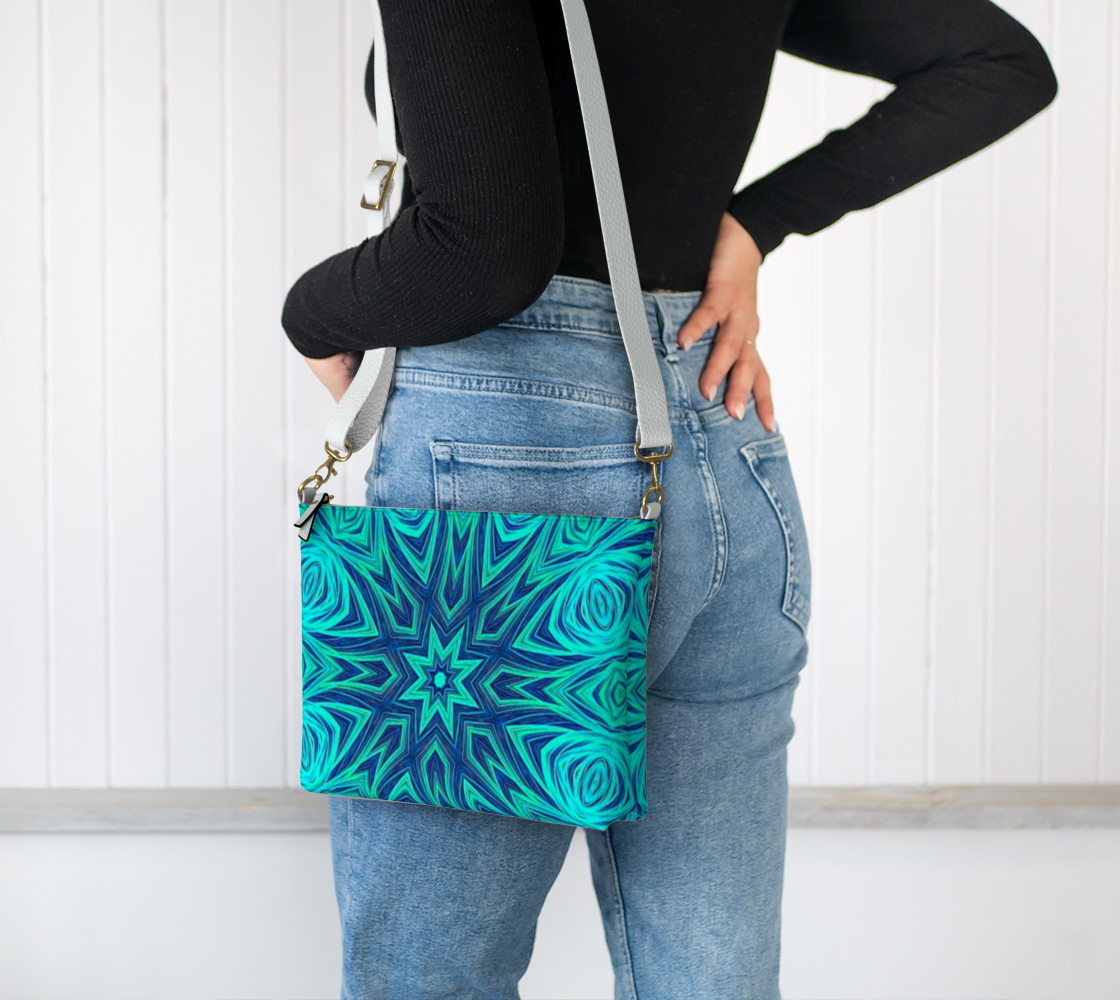 Blue Ice Crystal Fractal Vegan Crossbody Purse