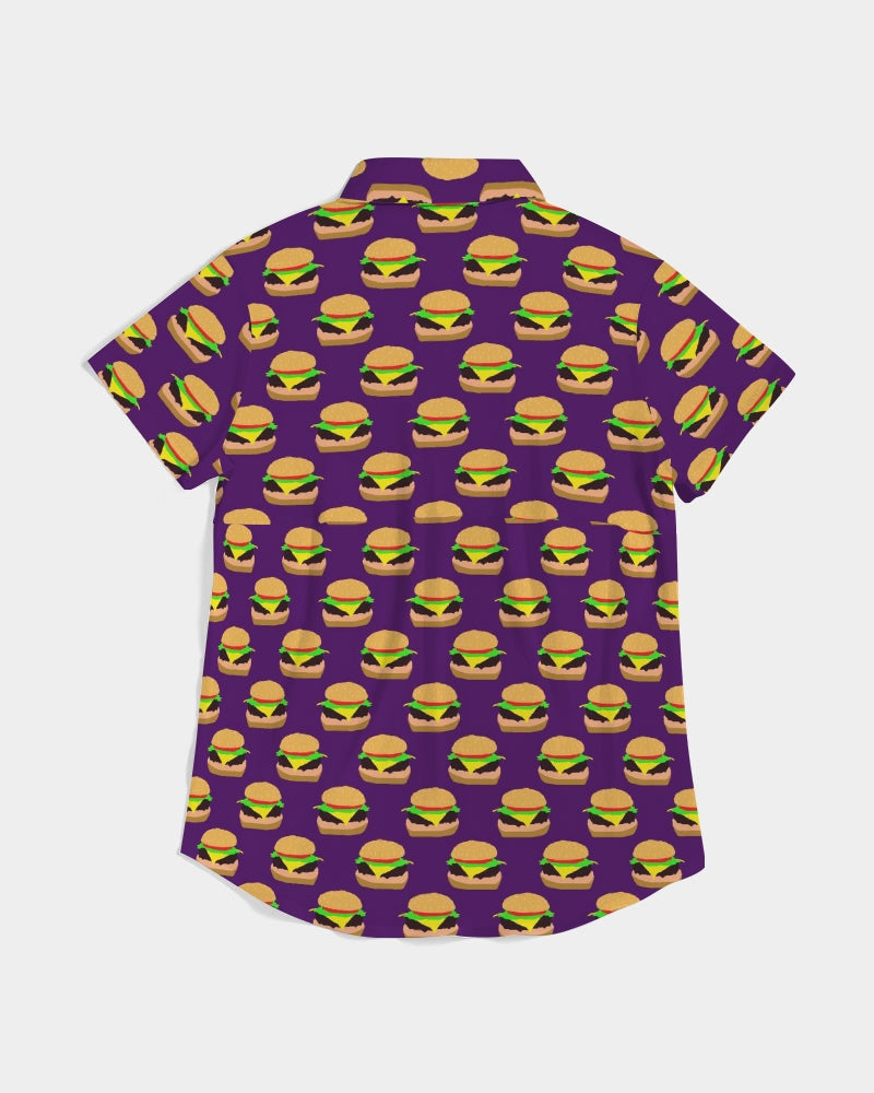 Cheeseburger Pattern Women's All-Over Print Short Sleeve Button Up