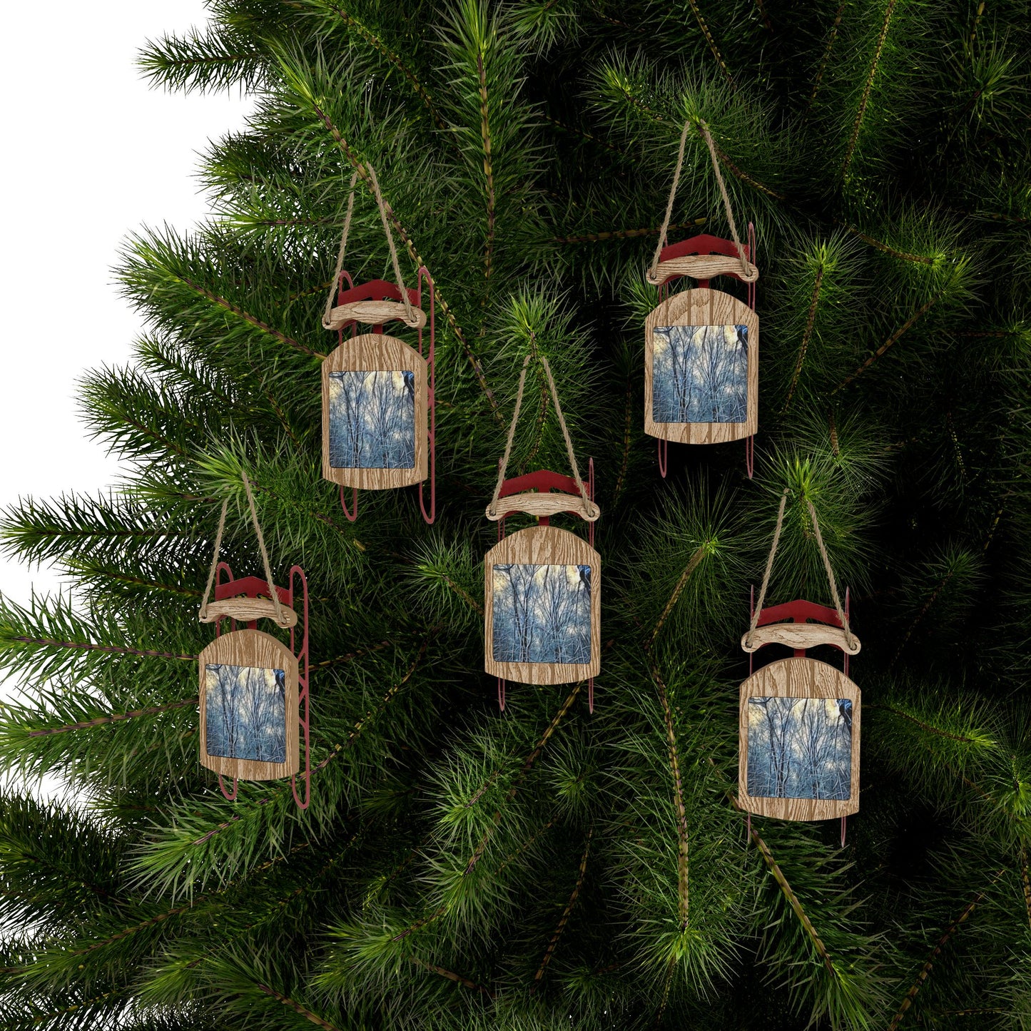 4 O clock Winter Landscape Sled Ornaments