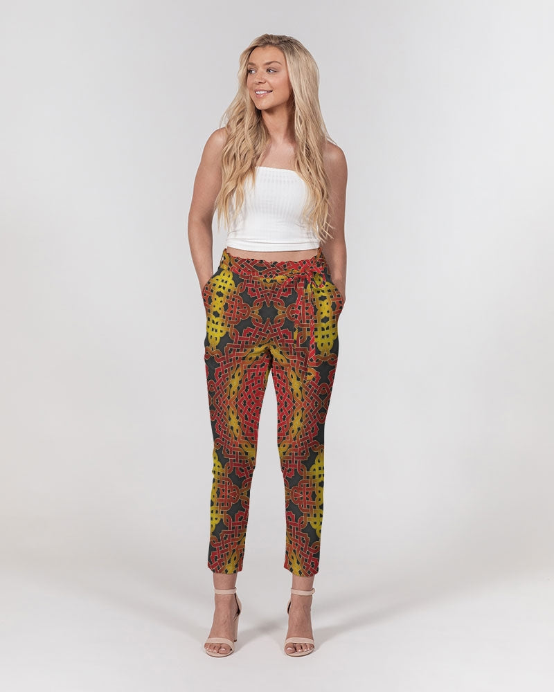 Celtic Orange Spiral Women's All-Over Print Belted Tapered Pants