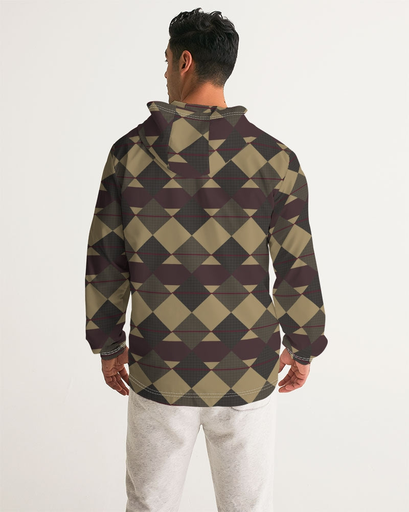 Checkered Brown Plaid Argyle Men's All-Over Print Windbreaker