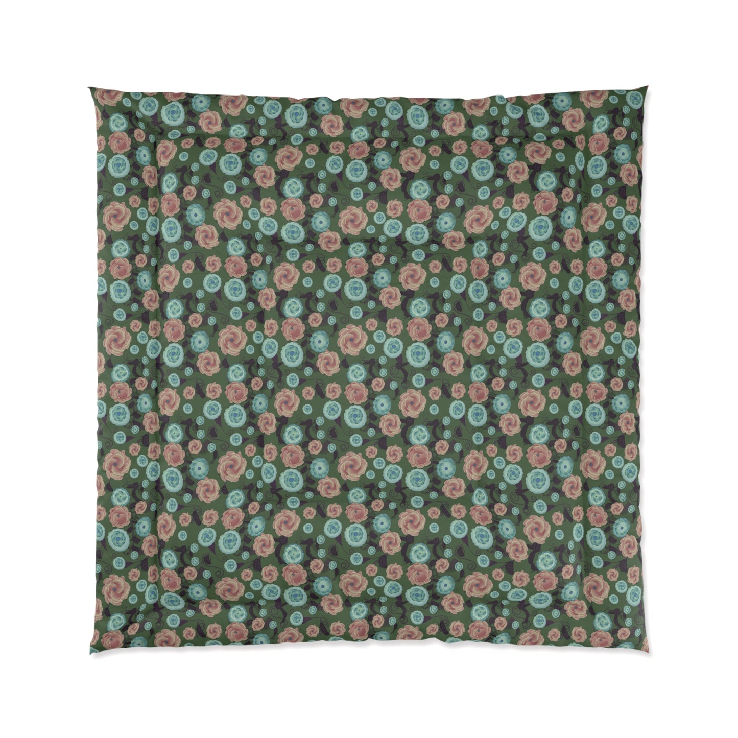 Earthy Peach and Turquoise Flower Pattern Comforter