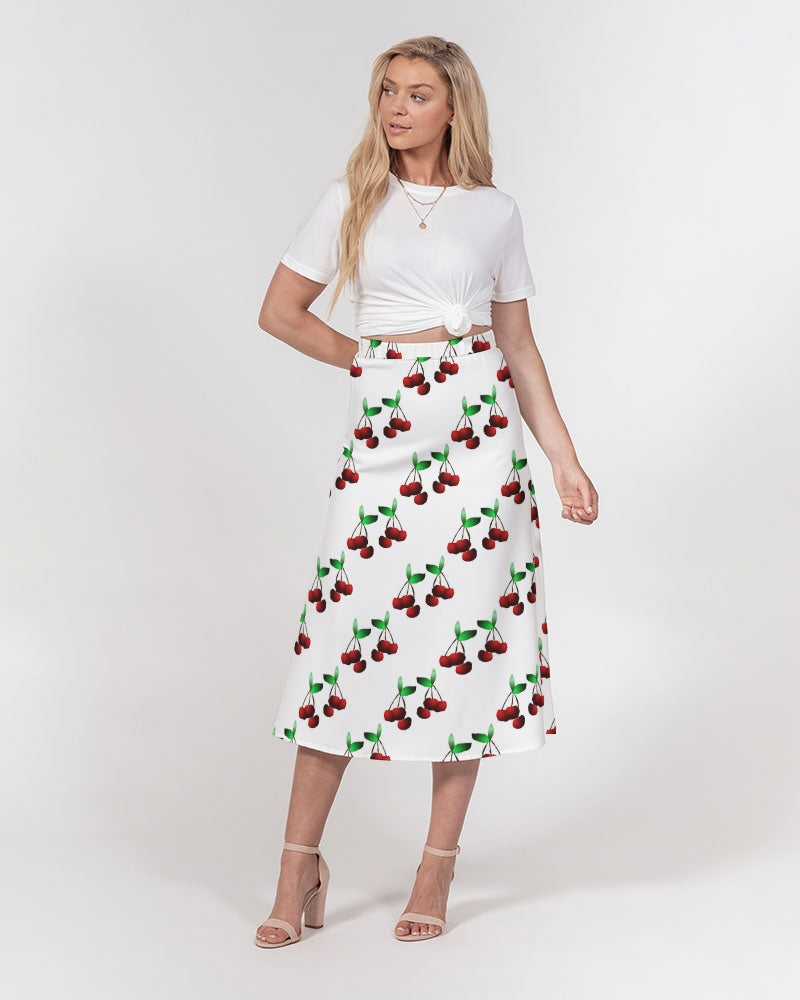 Cherries Pattern Women's All-Over Print A-Line Midi Skirt