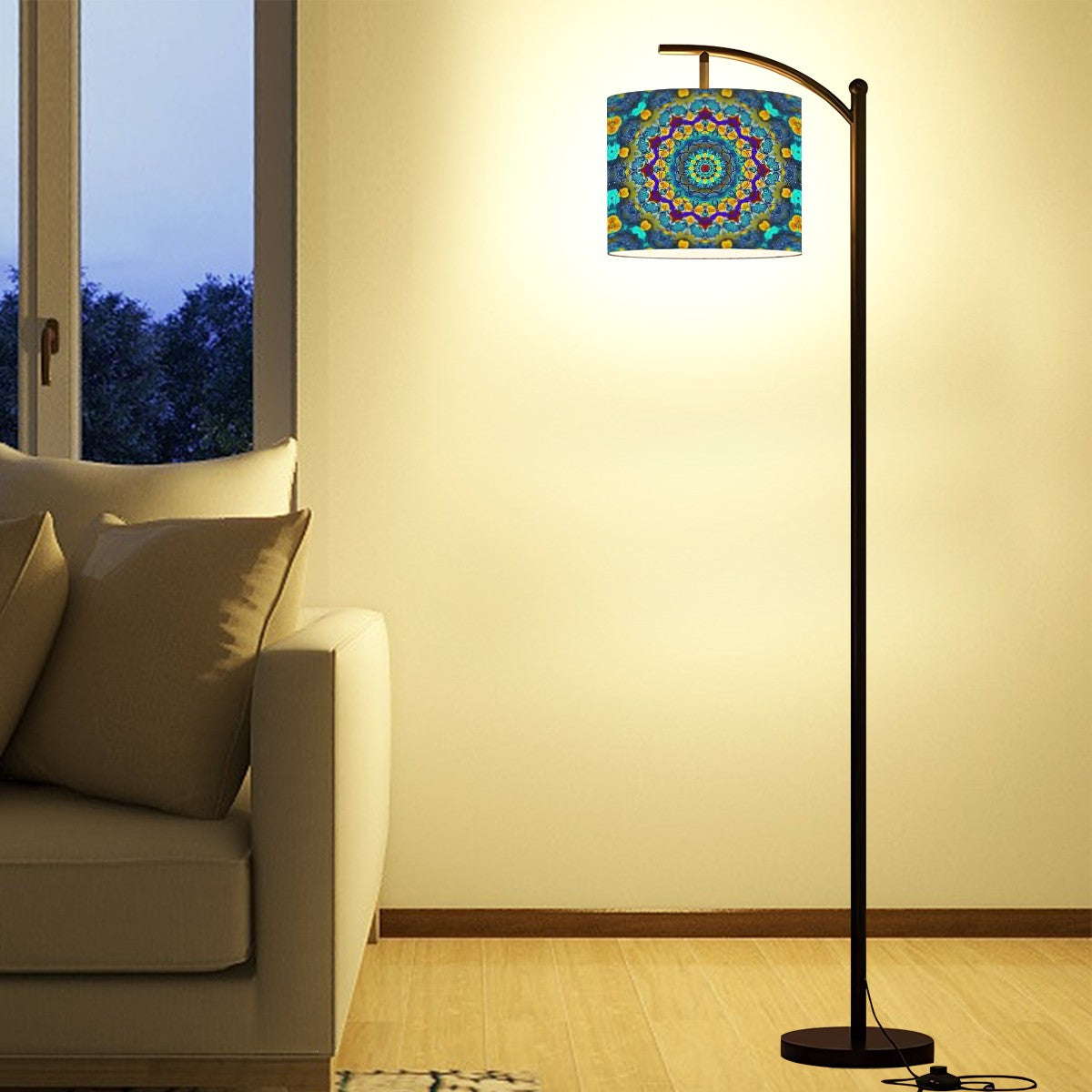 Arc Floor Lamp (Made in USA) Blue Green Blur Kaleidoscope