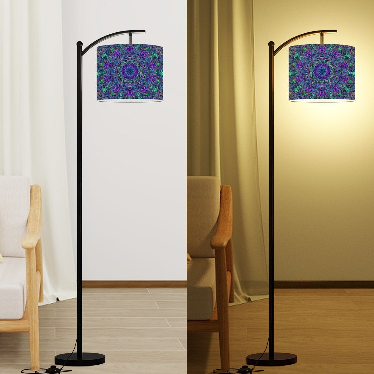 Arc Floor Lamp (Made in USA) Blue Green Purple Kaleidoscope