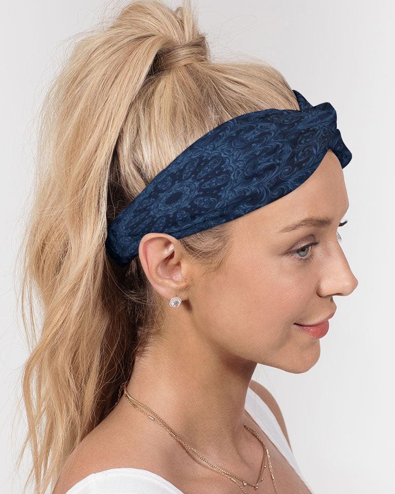 Blue Faux Velvet Kaleidoscope Twist Knot Headband Set