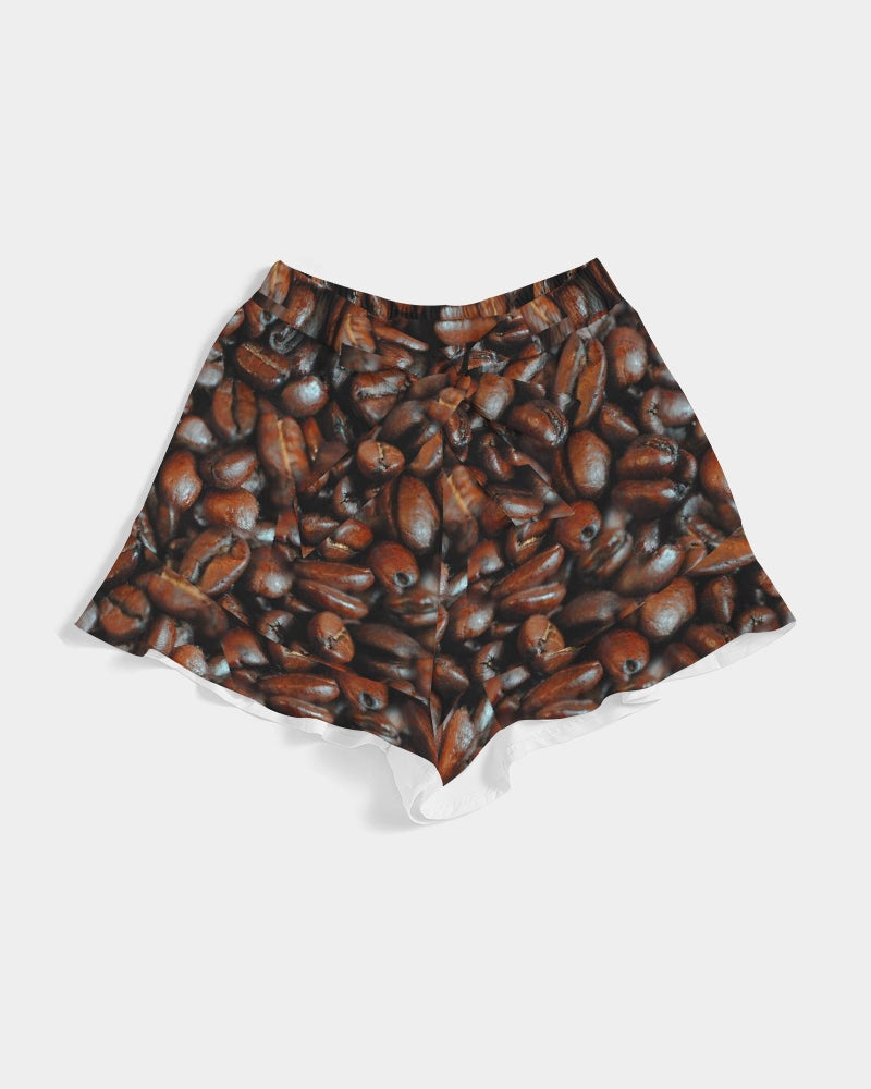 Coffee Bean Pattern Women's All-Over Print Ruffle Shorts