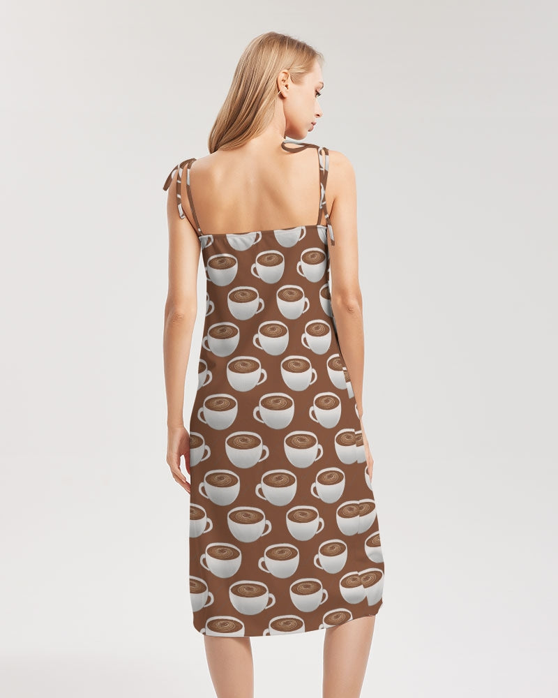 Coffee on Coffee Women's All-Over Print Tie Strap Split Dress