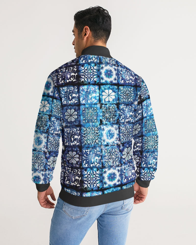 Blue Ice Crystals Motif Men's All-Over Print Stripe Sleeve Track Jacket