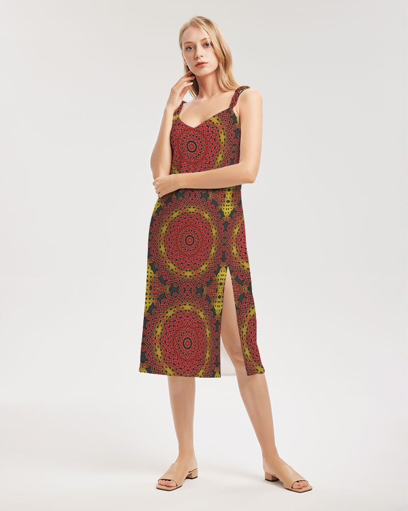 Celtic Orange Spiral Women's All-Over Print Tie Strap Split Dress