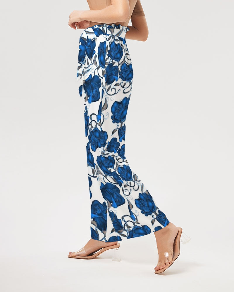 Blue Roses Women's All-Over Print High-Rise Wide Leg Pants