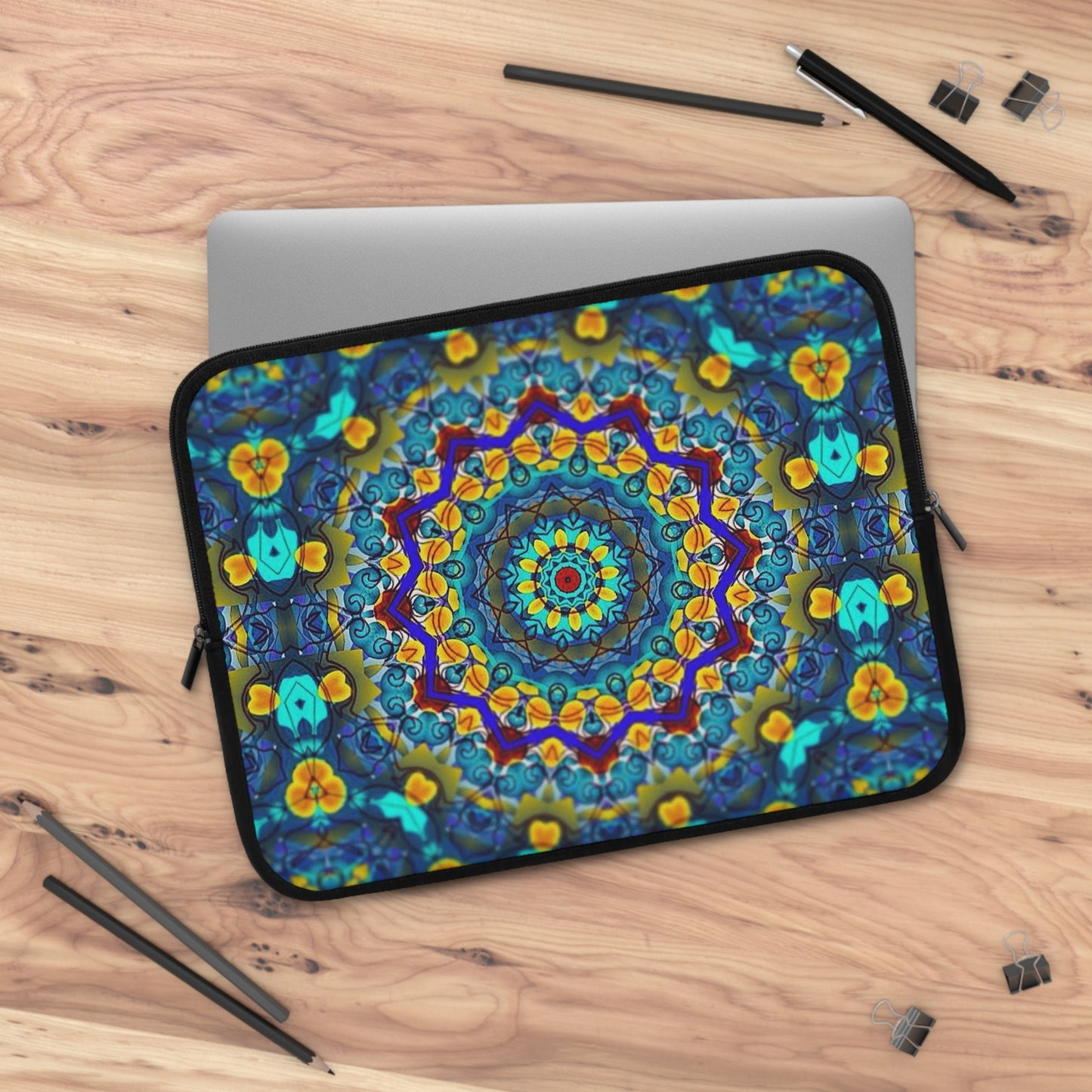 Blue Green Kaleidoscope Laptop Sleeve