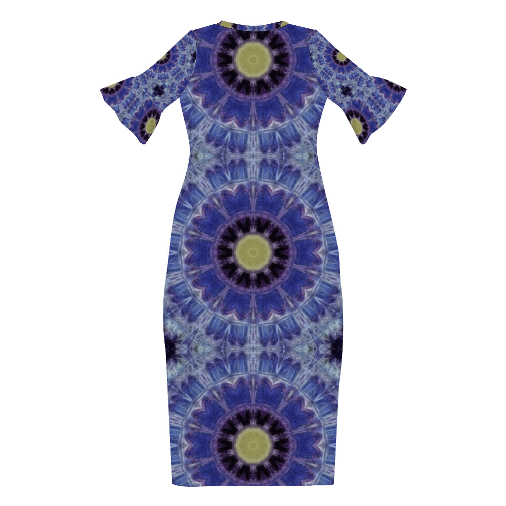 Blue Cathedral Kaleidoscope Custom Lotus Leaf Short Sleeve Long Dress Women's Summer Fashion Dress