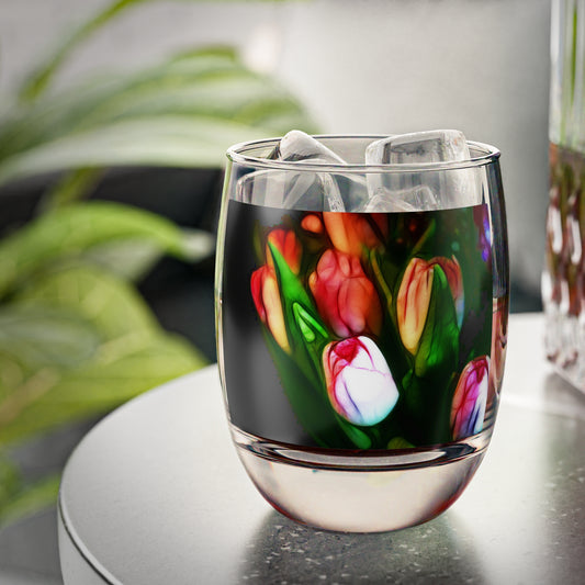 Abstract Pink Tulips Whiskey Glass