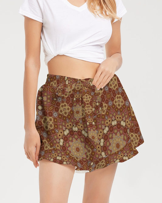 Checkered Star Geometry Women's All-Over Print Ruffle Shorts