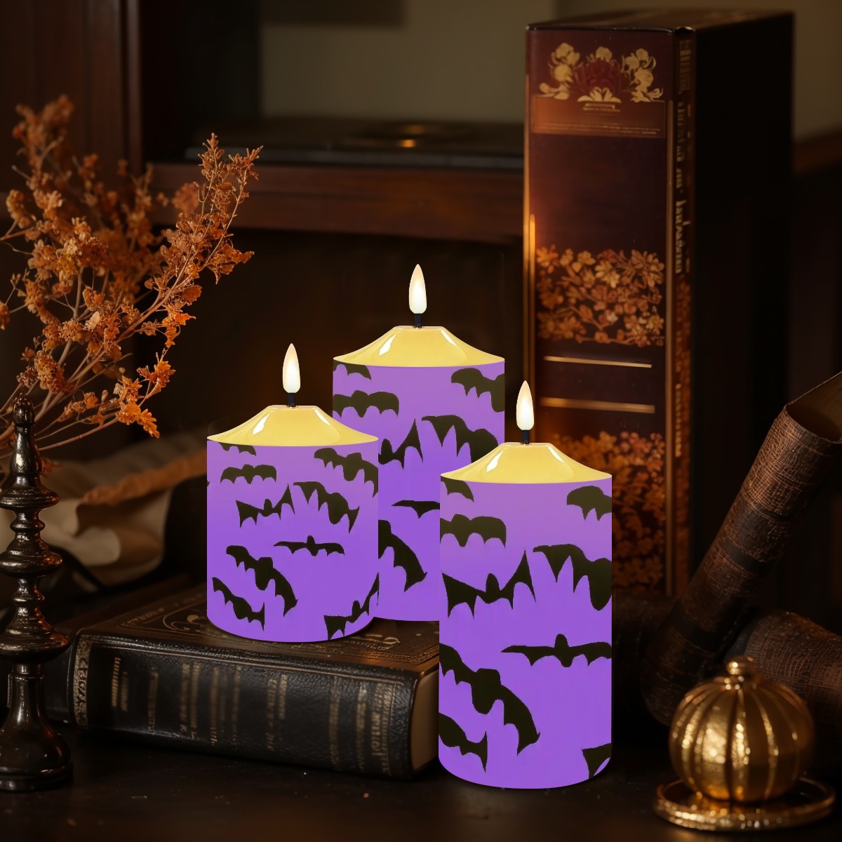 Flameless Candles Lamp Set of 3 Bats