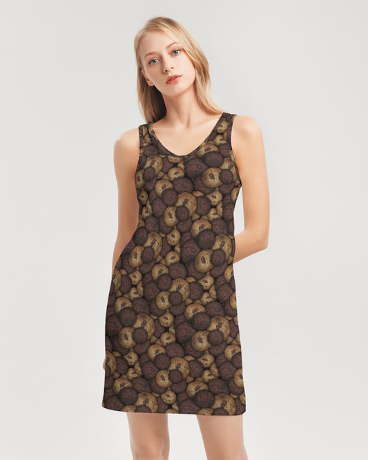 Chocolate Chip Cookies Women's All-Over PrintRib Knit V Neck Mini Dress