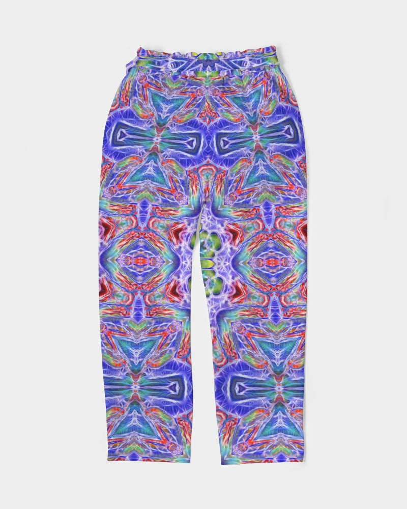 Blue Red Kaleidoscope Women's All-Over Print Belted Tapered Pants