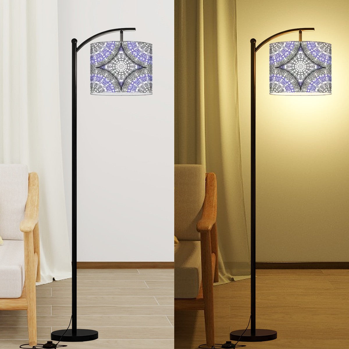 Arc Floor Lamp (Made in USA) Blue and White Vines Pattern