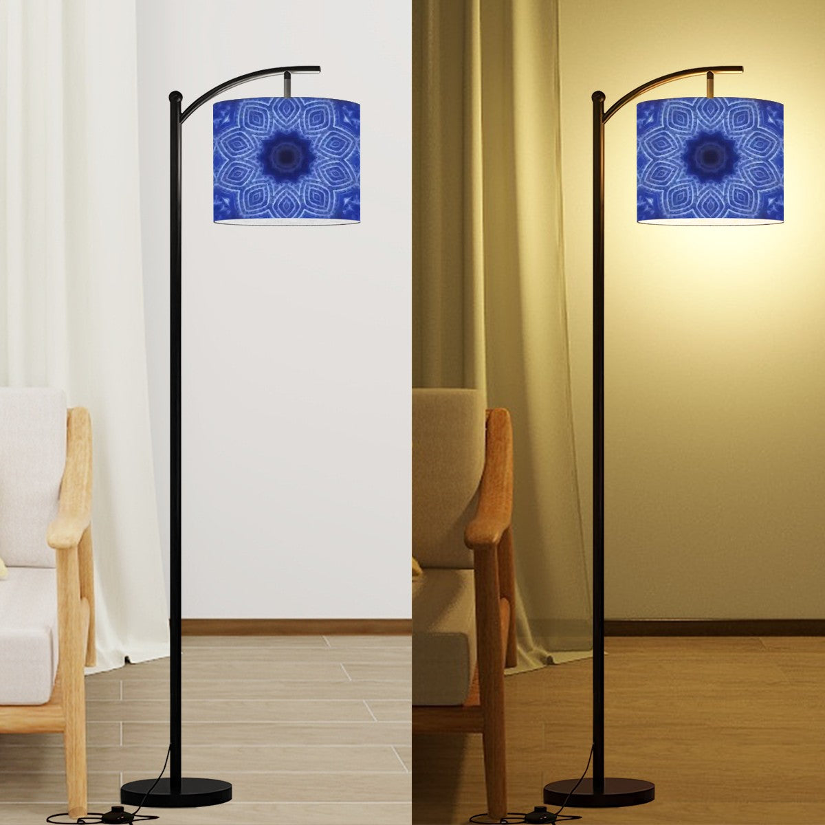 Arc Floor Lamp (Made in USA) Blue and White Striped Kaleidoscope