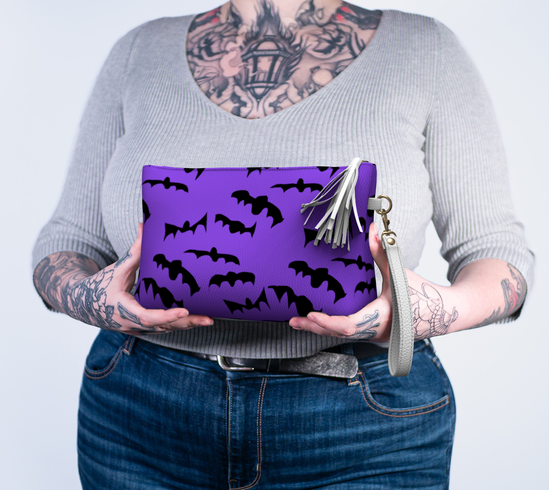 Bats Pattern Vegan Leather Makeup Bag