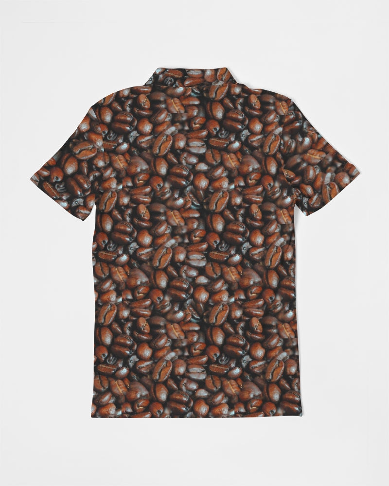 Coffee Bean Pattern Men's All-Over Print Slim Fit Short Sleeve Polo