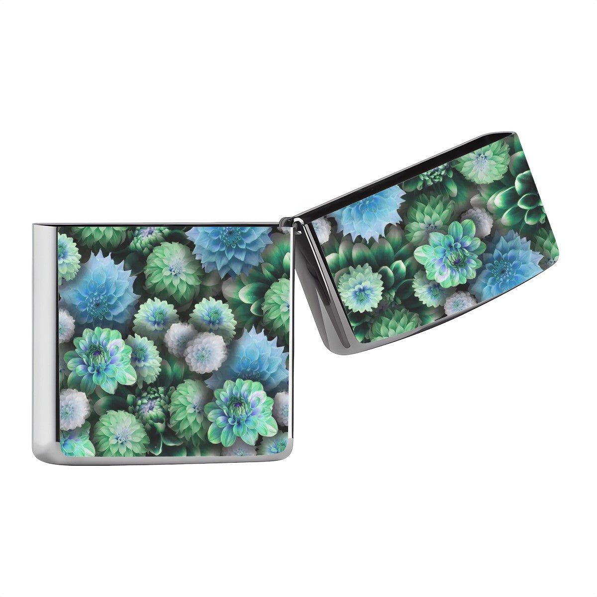 Metal Lighter Case Blue Green Dahlias