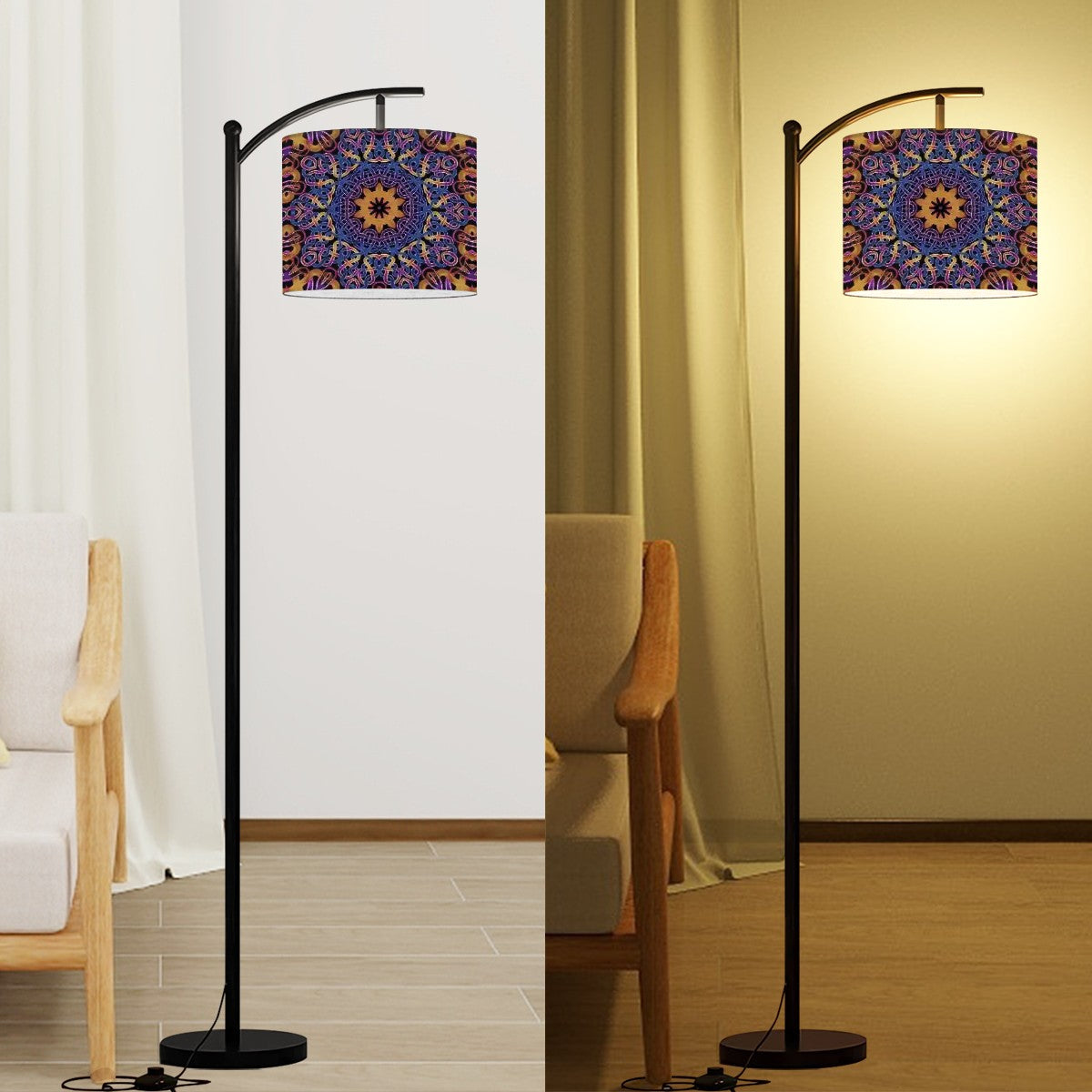 Arc Floor Lamp (Made in USA) Blue Gold Celtic Kaleidoscope