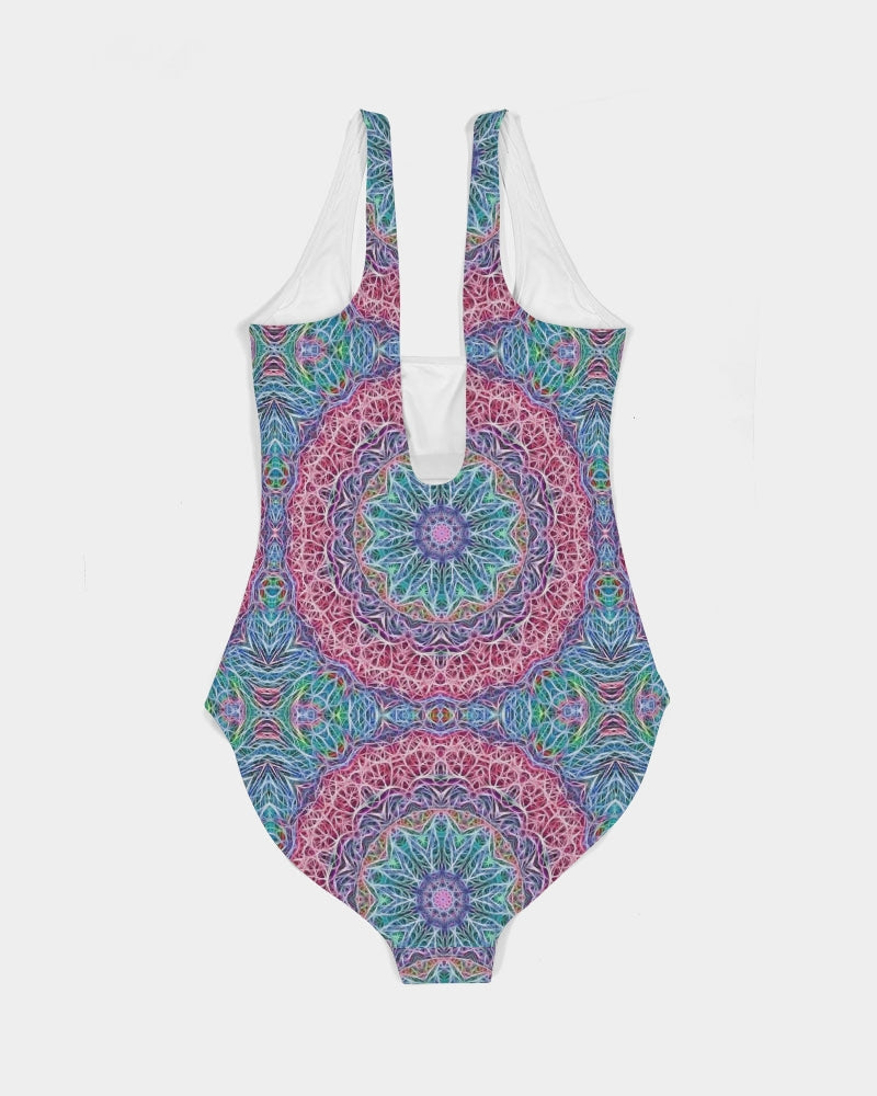 Blue Red Snowflake Kaleidoscope Women's All-Over Print One-Piece Swimsuit