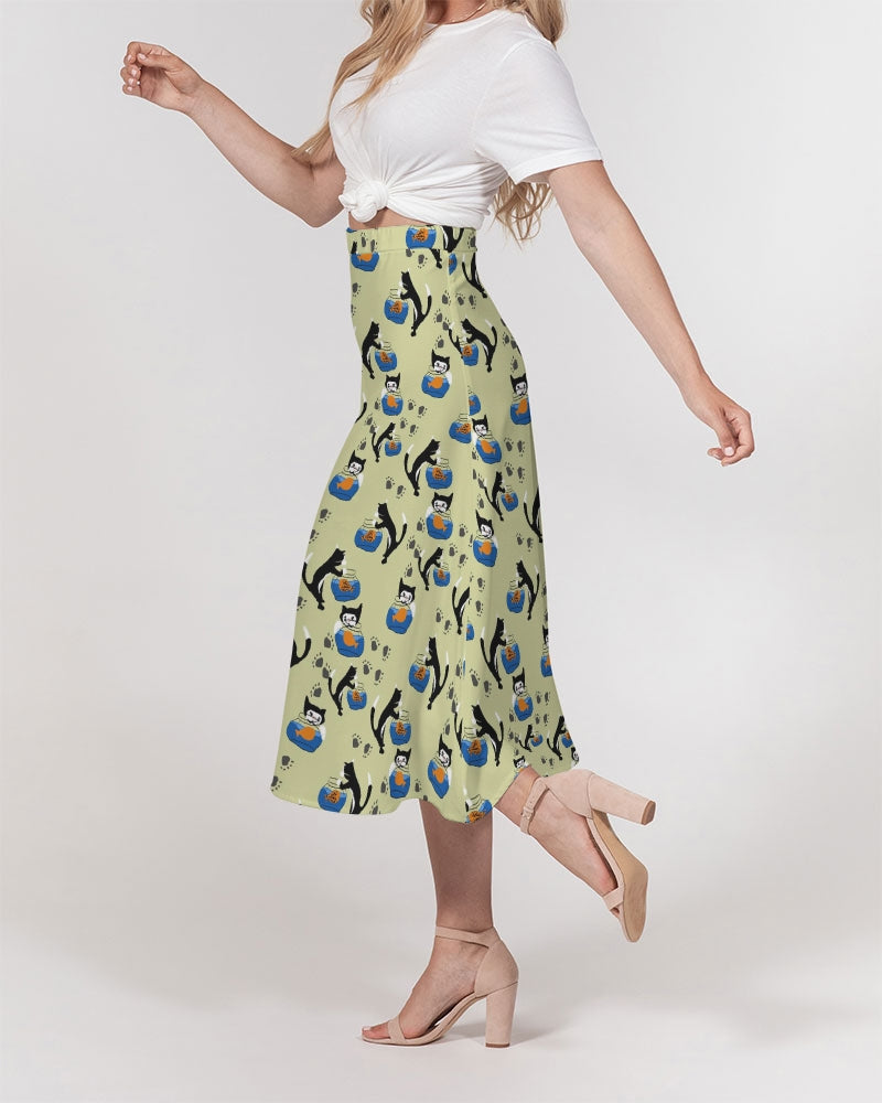 Cat and a Fishbowl Women's All-Over Print A-Line Midi Skirt