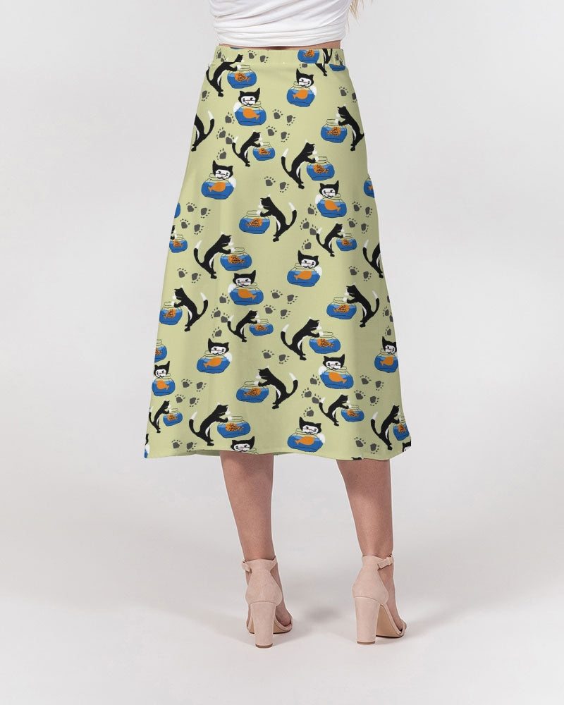 Cat and a Fishbowl Women's All-Over Print A-Line Midi Skirt