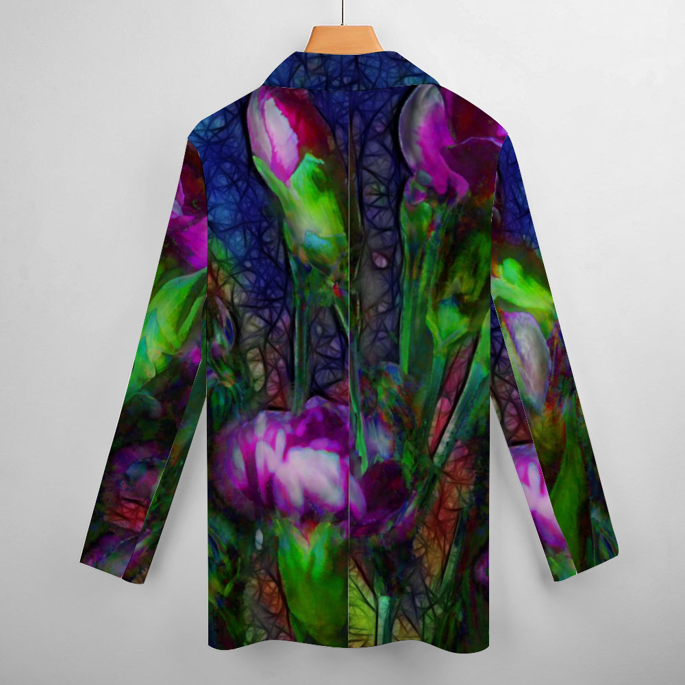 Abstract Pink Carnations Custom Women's Casual Suit All Over Print Blazer Coat Fashion Light Coat