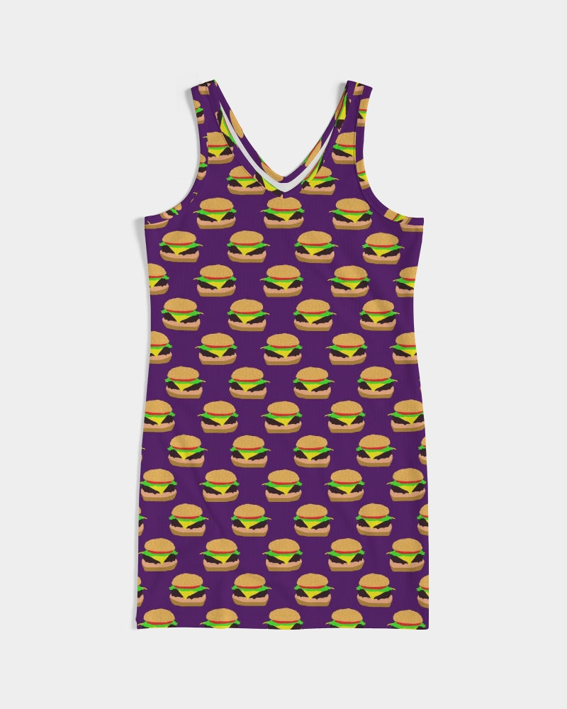 Cheeseburger Pattern Women's All-Over PrintRib Knit V Neck Mini Dress