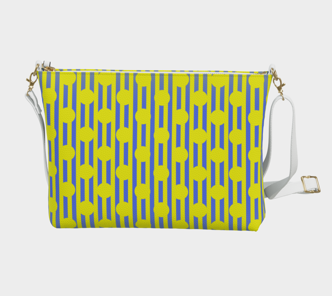 Blue and Yellow Stripes and Dots Vegan Crossbody Purse