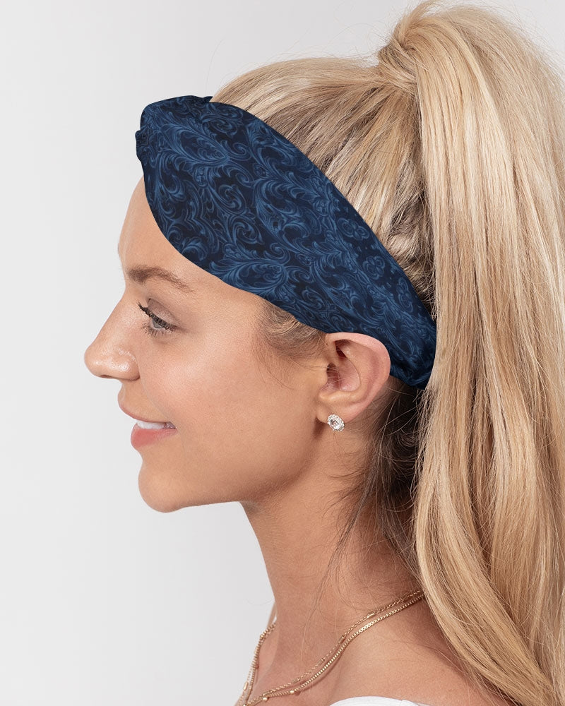 Blue Faux Velvet Kaleidoscope Twist Knot Headband Set