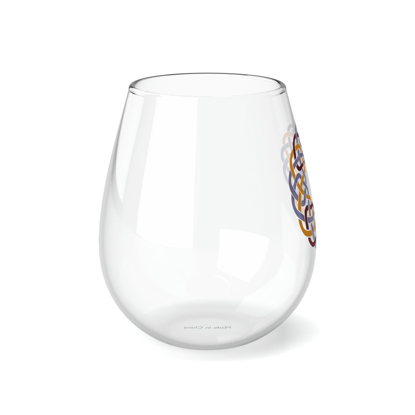 Red Yellow Blue Celtic Knot Circle Stemless Wine Glass, 11.75oz
