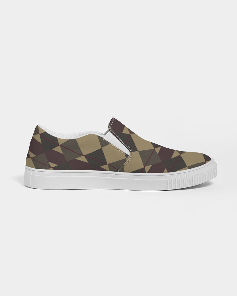 Checkered Brown Plaid Argyle Women's Slip-On Canvas Shoe