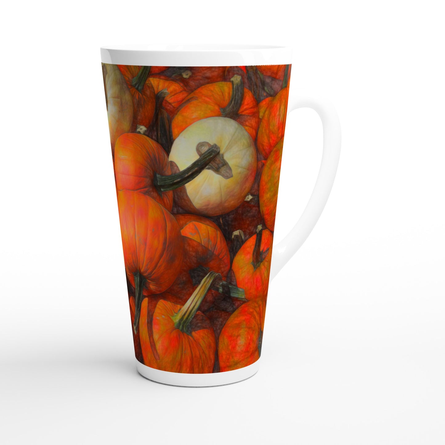 Fall Pumpkin Pile White Latte 17oz Ceramic Mug