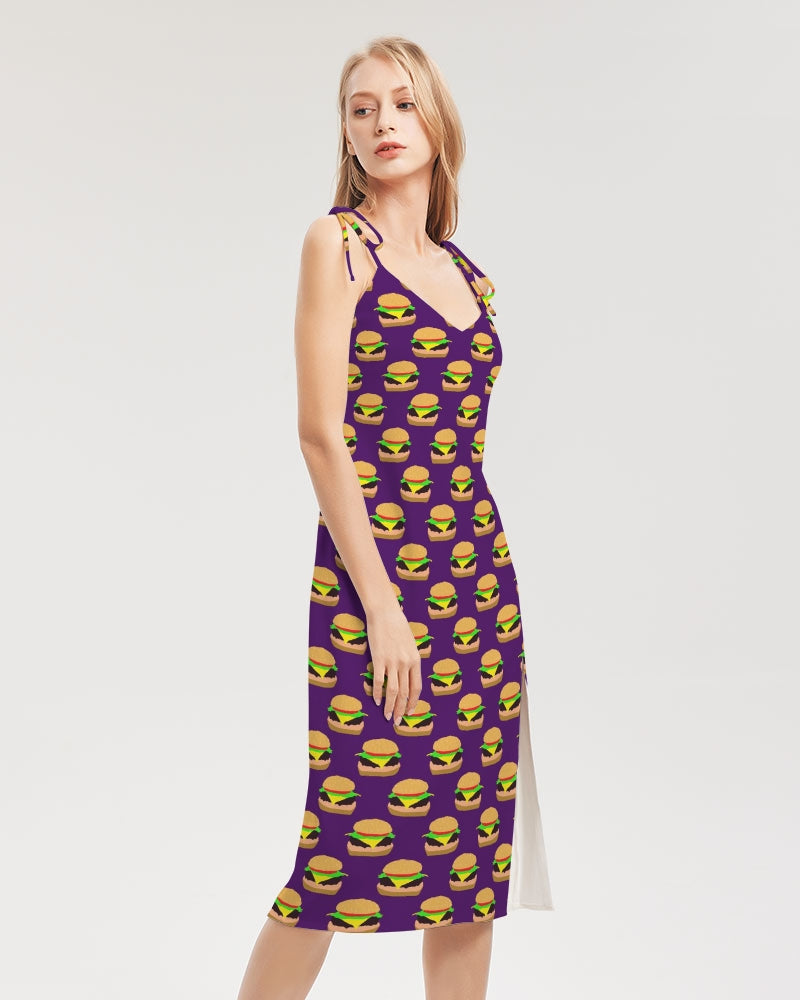 Cheeseburger Pattern Women's All-Over Print Tie Strap Split Dress