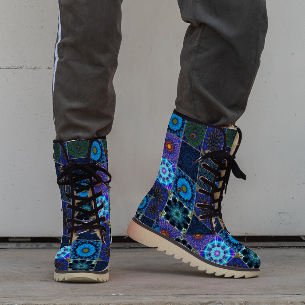 Blue Crazy Quilt Custom Winter Warm Boots Fashion Unisex All Over Print Boots