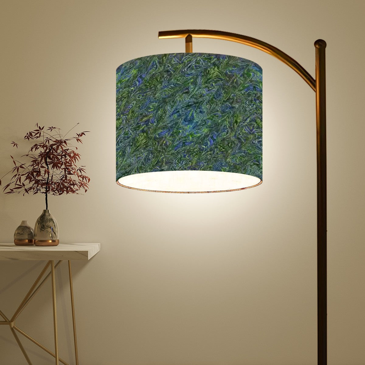 Arc Floor Lamp (Made in USA) Blue Green Liquid Marbling