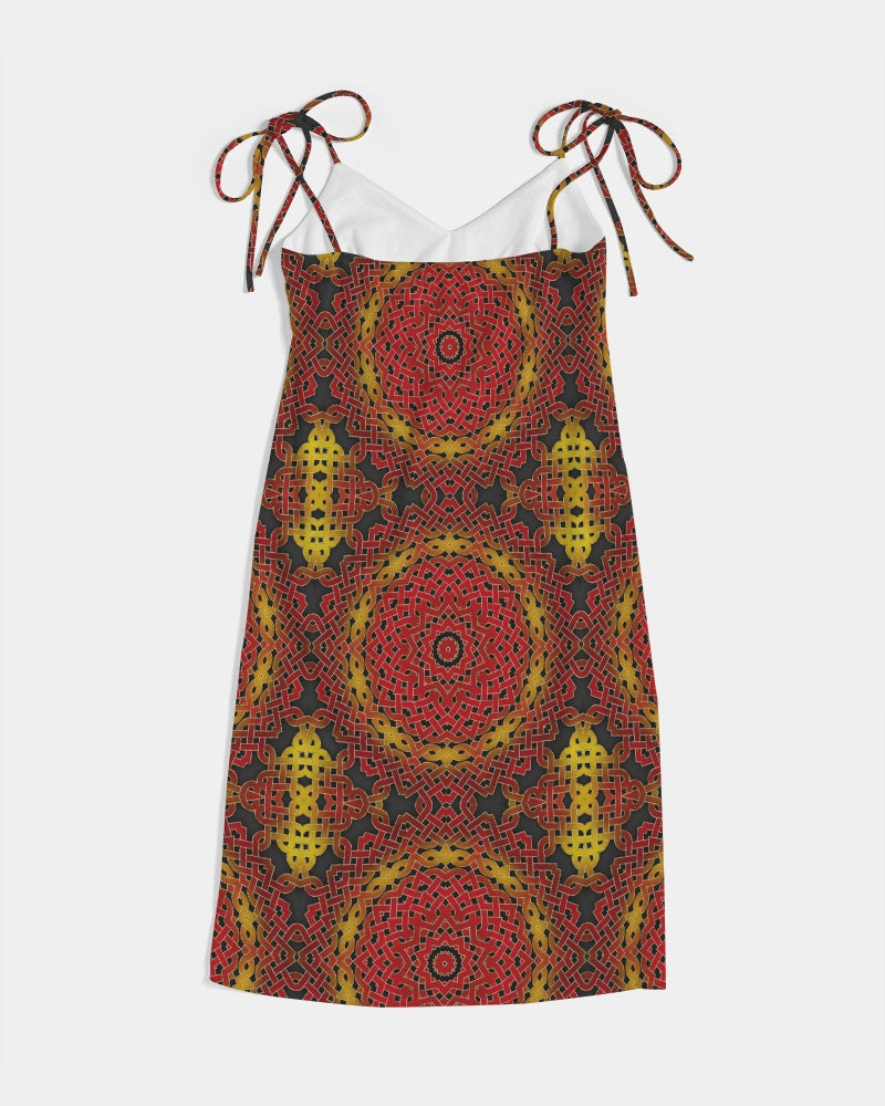 Celtic Orange Spiral Women's All-Over Print Tie Strap Split Dress