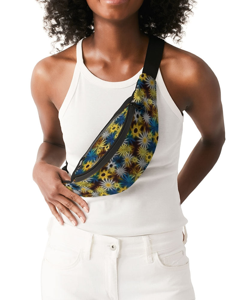 Blue and Yellow Glowing Daisies Crossbody Sling Bag