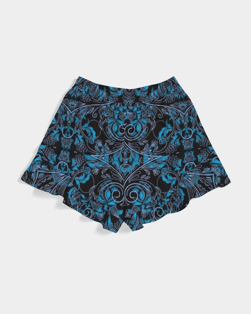 Blue Vines and Lace Women's All-Over Print Ruffle Shorts