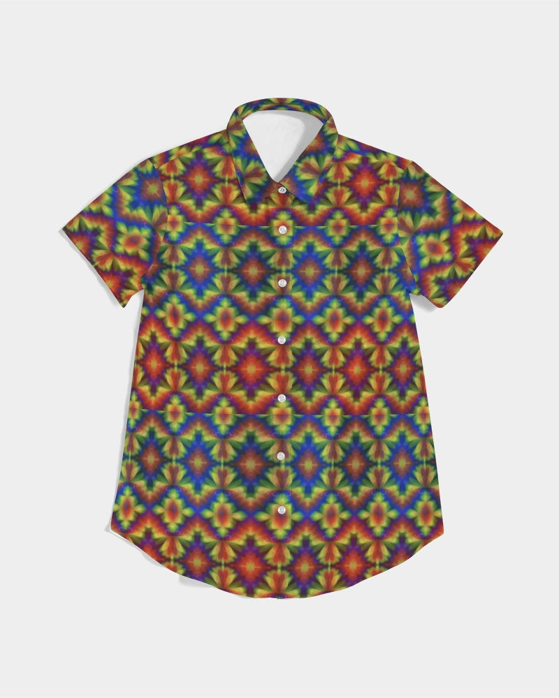 Carnival Kaleidoscope Women's All-Over Print Short Sleeve Button Up