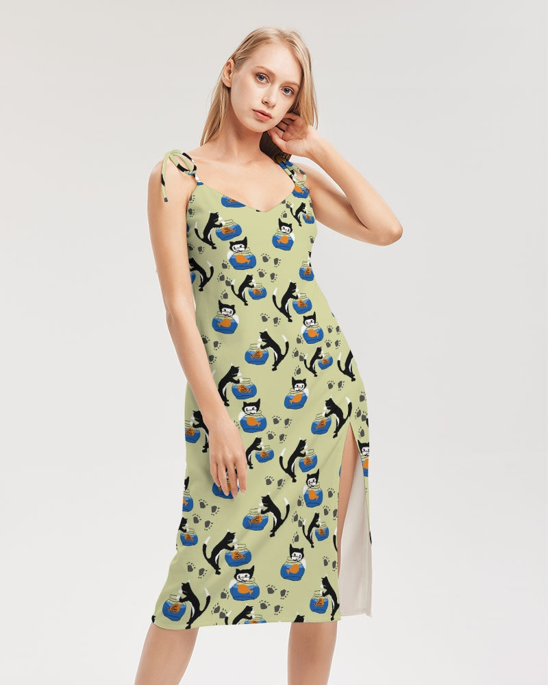 Cat and a Fishbowl Women's All-Over Print Tie Strap Split Dress